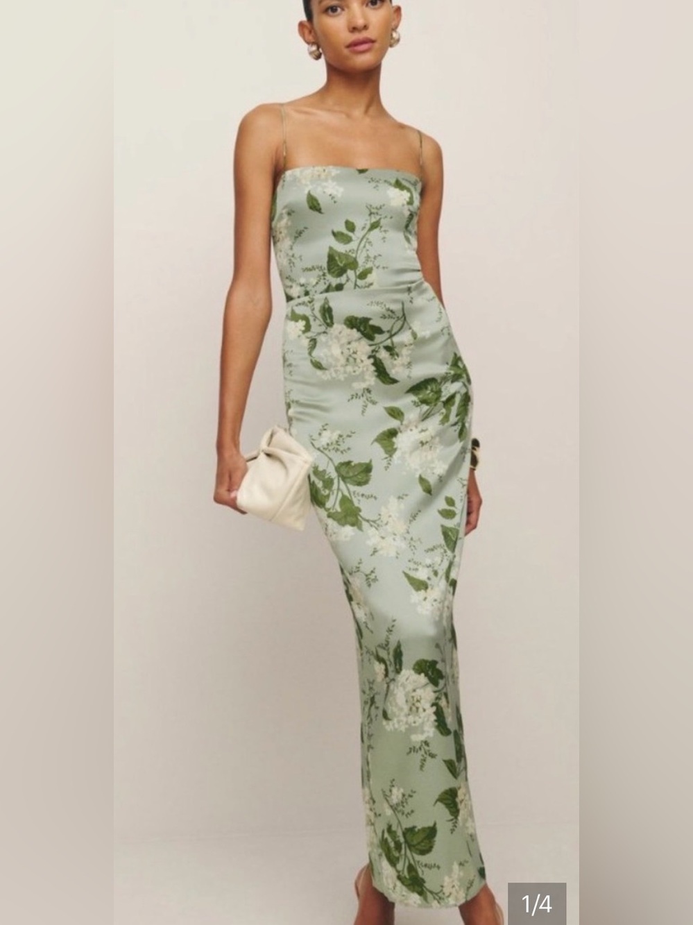 Reformation Silk Slip Maci Dress in Sage with Green Floral Print
